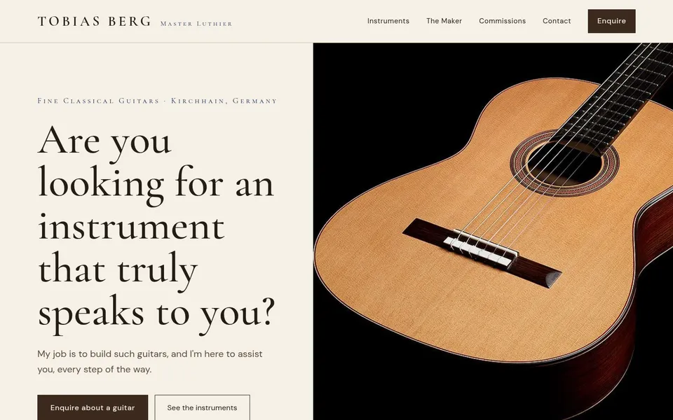 Concept redesign of the Berg Guitars website